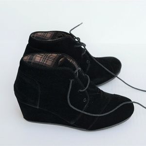 Forever Black Suede Wedge-Heeled Booties